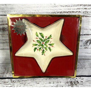 Lenox Holiday Dimension Collection Star Candy Dish Christmas Holly Berries